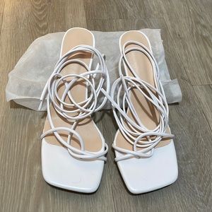 Strap short white heels